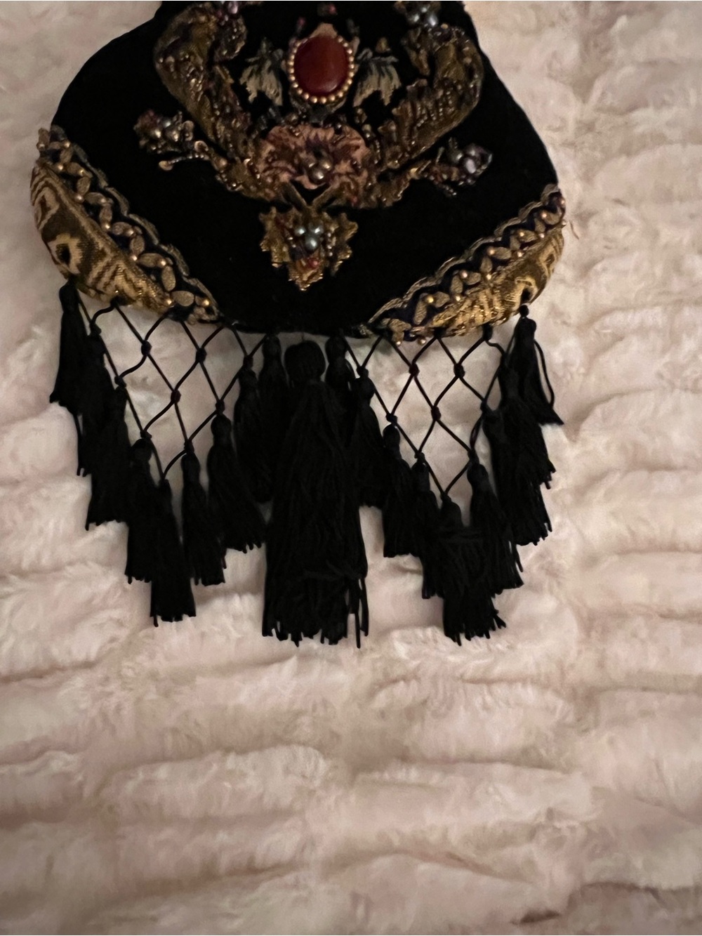 Vintage Victorian Art Deco Mary Frances Black Embroidered Fringe Evening Bag - Picture 4 of 15